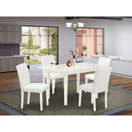 East West Furniture 5 Piece Norfolk Mid Century Dining Table Set - Linen White NOAB5-LWH-64